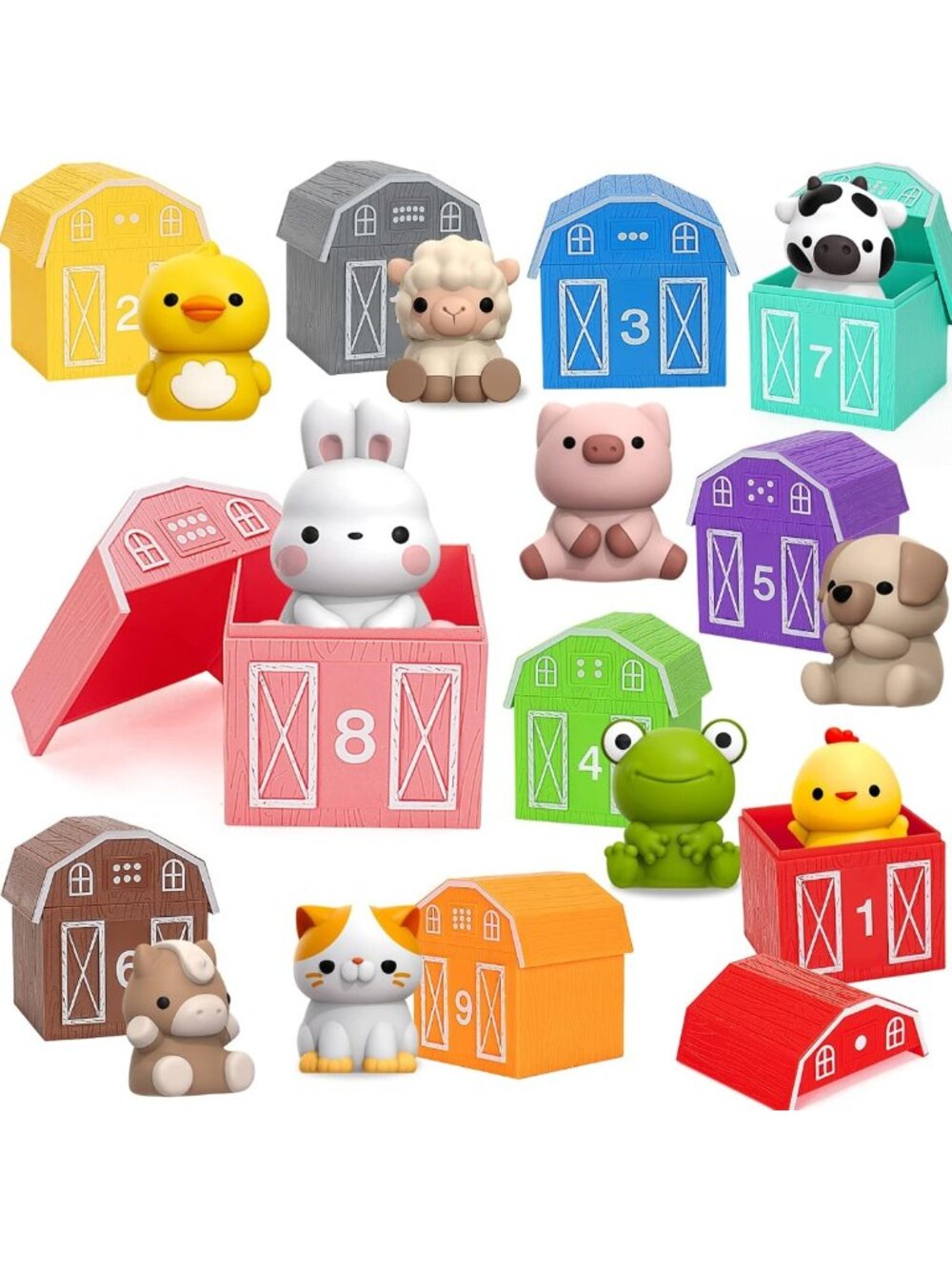 Montessori Learning Toys for Toddlers 1-3, 20 Pcs Farm Animal Sorting & Counting